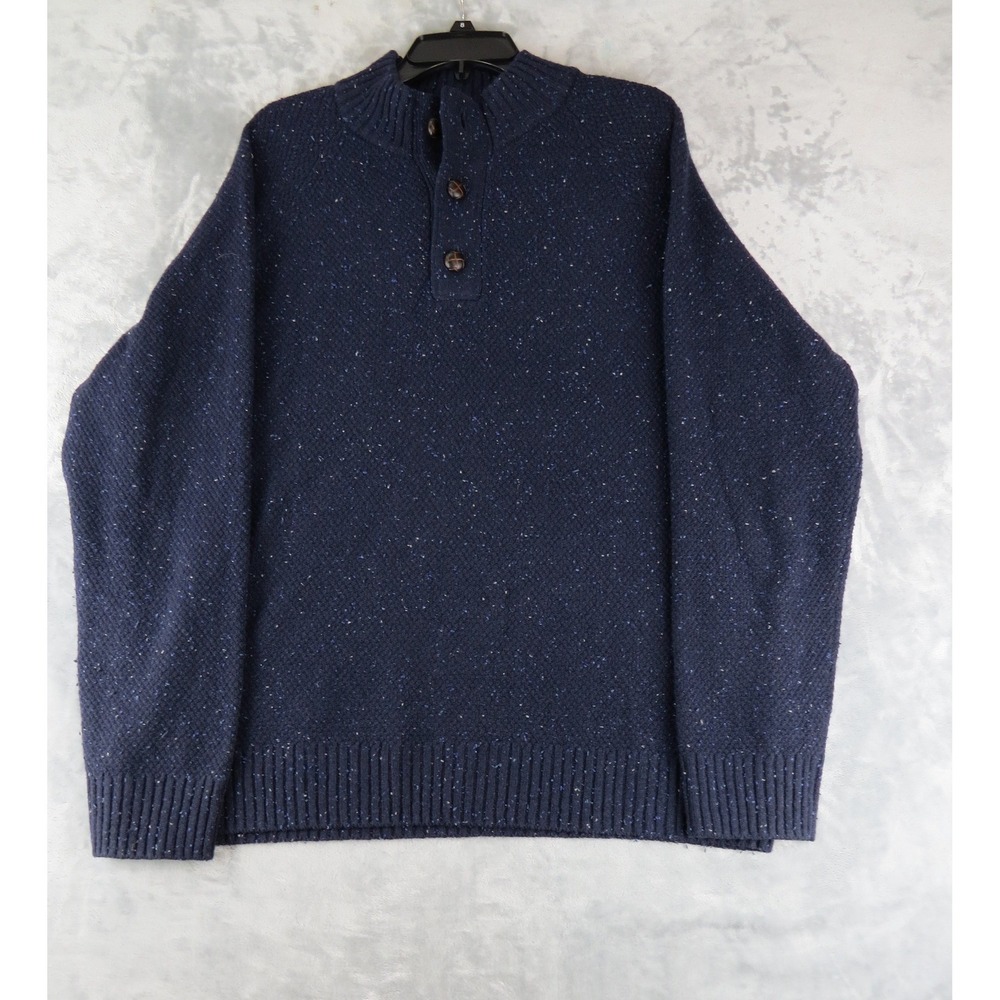 Untuckit Lambswool Henley Sweater XL Navy Speckled Knit Pullover 80% Wool